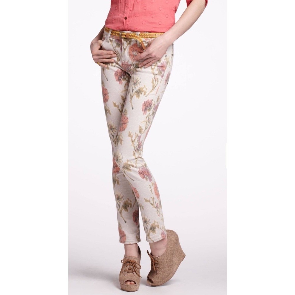 PILCRO Anthropologie STET Floral Jeans Women's 29 Designer Denim Cottagecore EUC